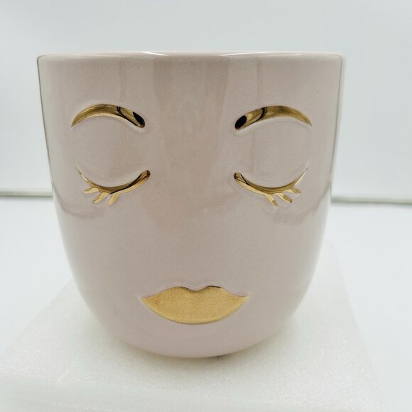 Pretty Face Flowerpot 6" Planter Light Pink with Gold Accents - Picture 2 of 5